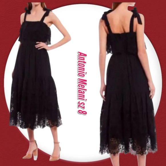 Antonio Melani Black eyelet Dress Midi NWT sz 8 - Picture 3 of 15
